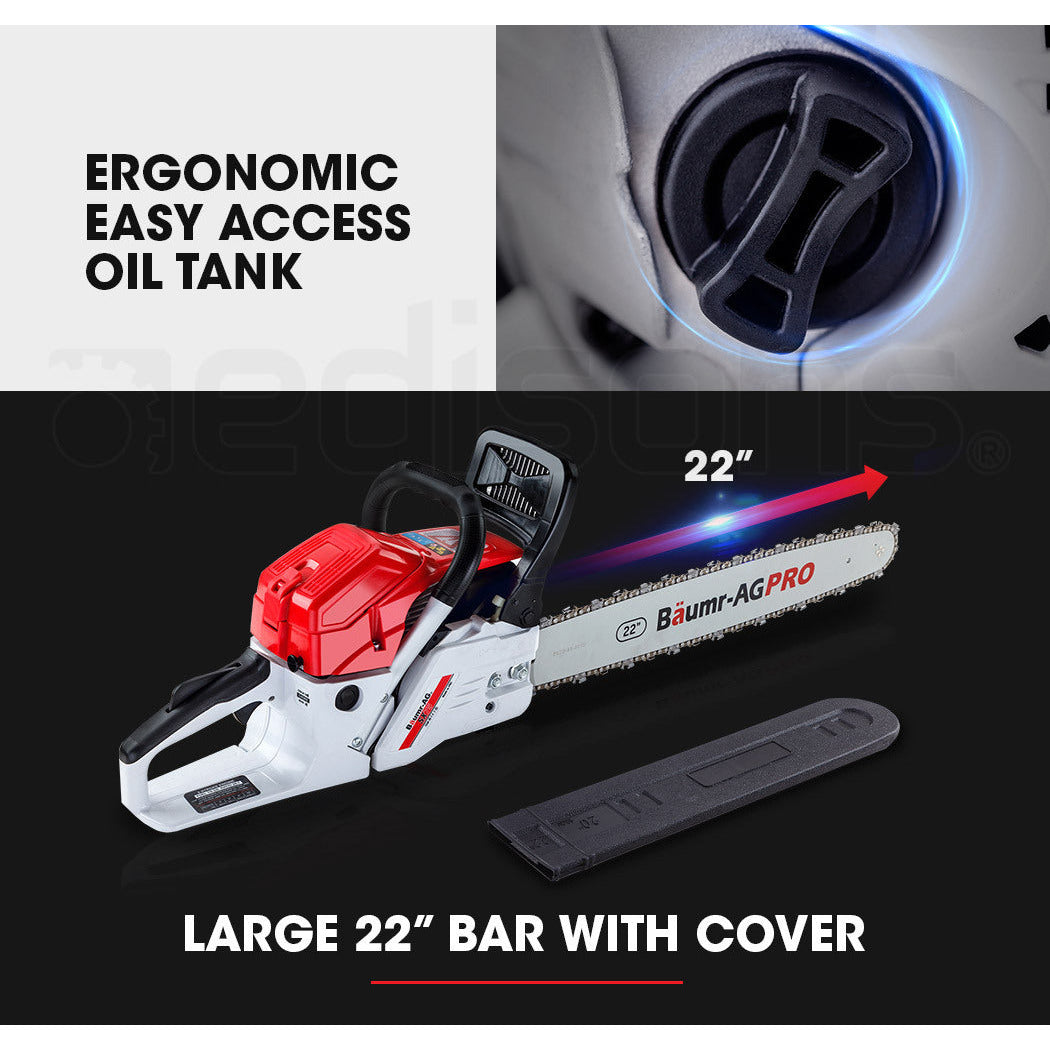 BAUMR-AG Commercial Petrol Chainsaw E-Start 22" Bar Chain Saw Tree Pruning Top Handle