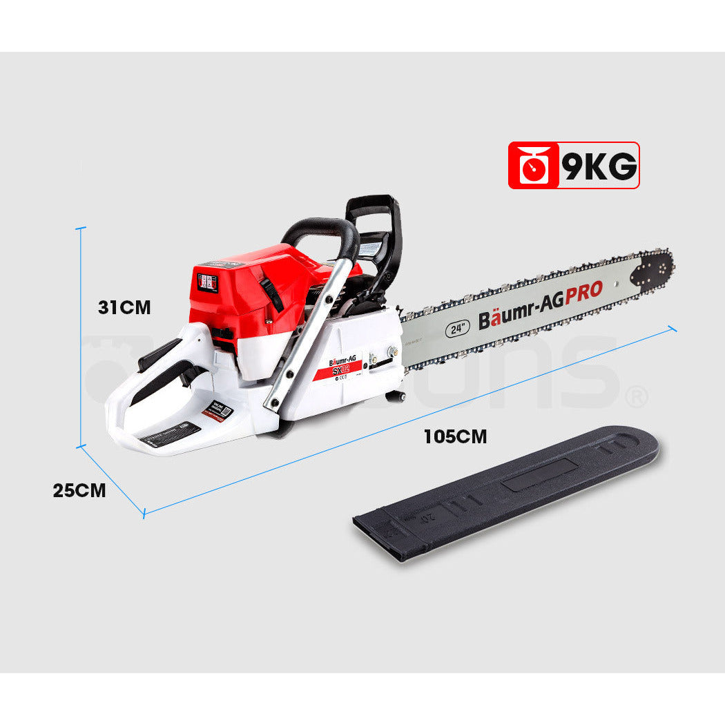 BAUMR-AG Commercial Petrol Chainsaw E-Start 24" Bar Chain Saw Top Handle Tree Pruning