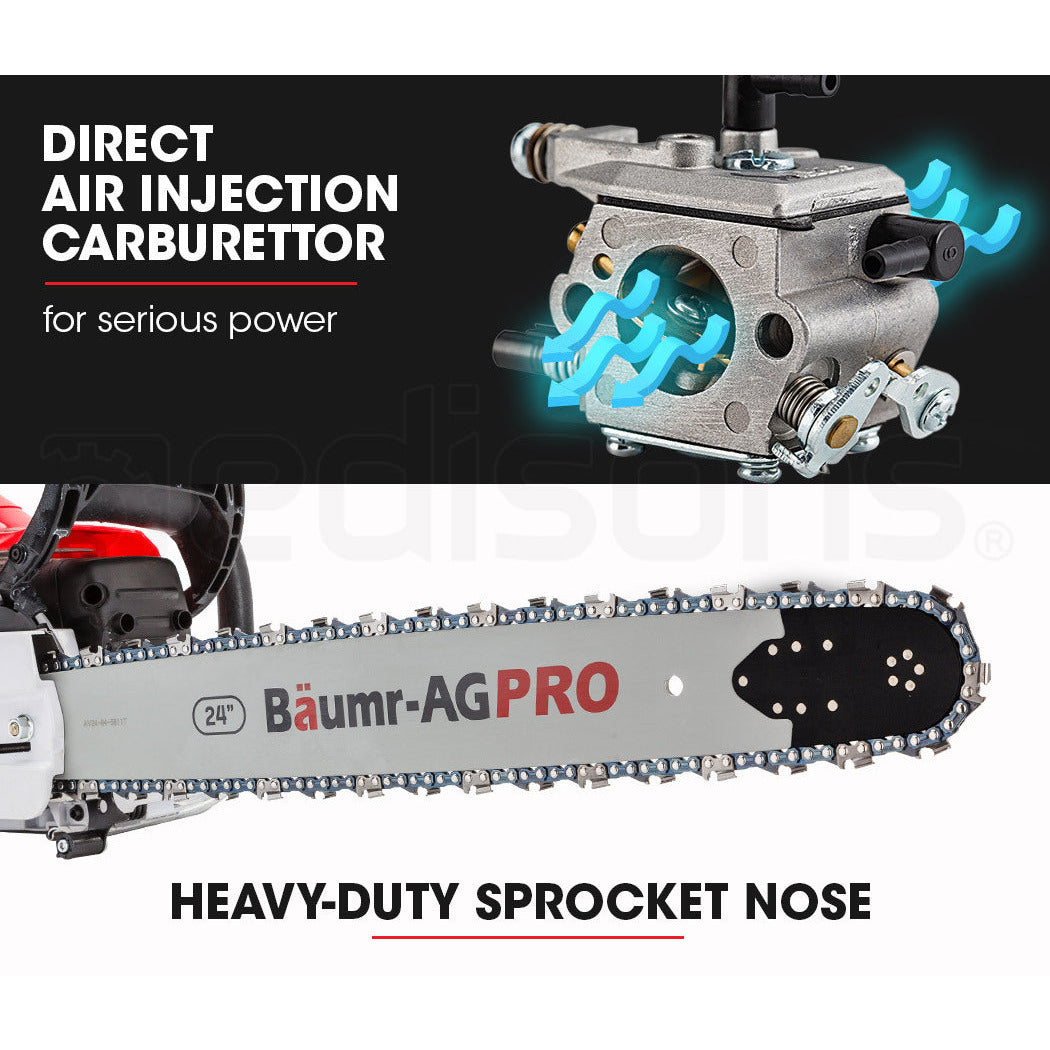 BAUMR-AG Commercial Petrol Chainsaw E-Start 24" Bar Chain Saw Top Handle Tree Pruning