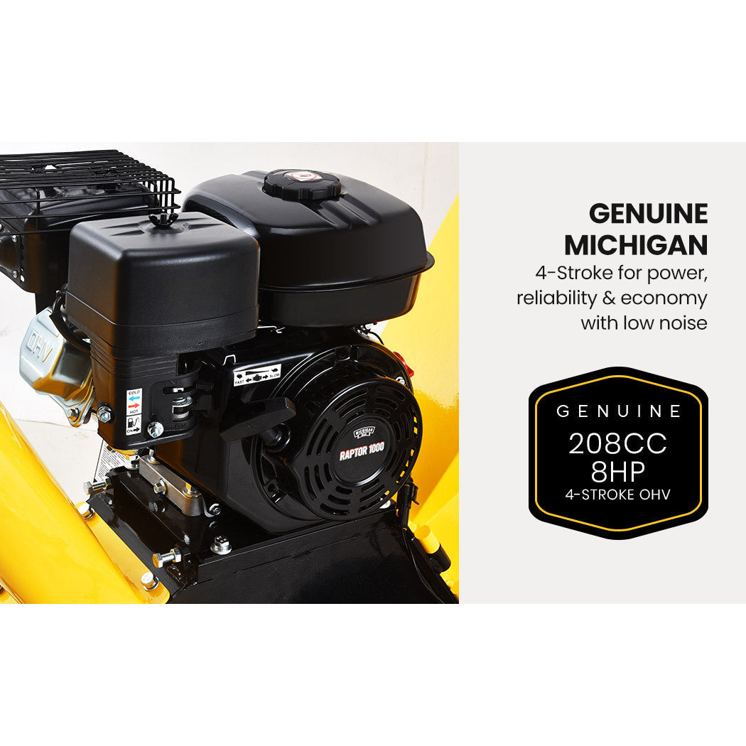 MICHIGAN 8HP Petrol Wood Chipper Portable Garden Shredder Mulcher Machine