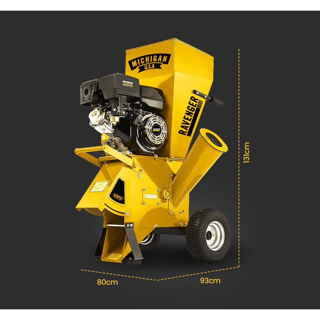 MICHIGAN 15HP Petrol Wood Chipper Garden Mulcher Shredder Mulch Chip 420CC Commercial Series