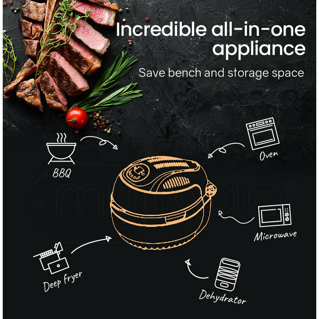 EUROCHEF 10L Electric Digital Air Fryer with Rotisserie, Rotating Fry Basket, Rack and Tongs, White