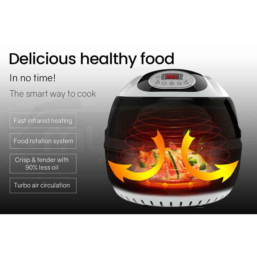 EUROCHEF 10L Electric Digital Air Fryer with Rotisserie, Rotating Fry Basket, Rack and Tongs, White