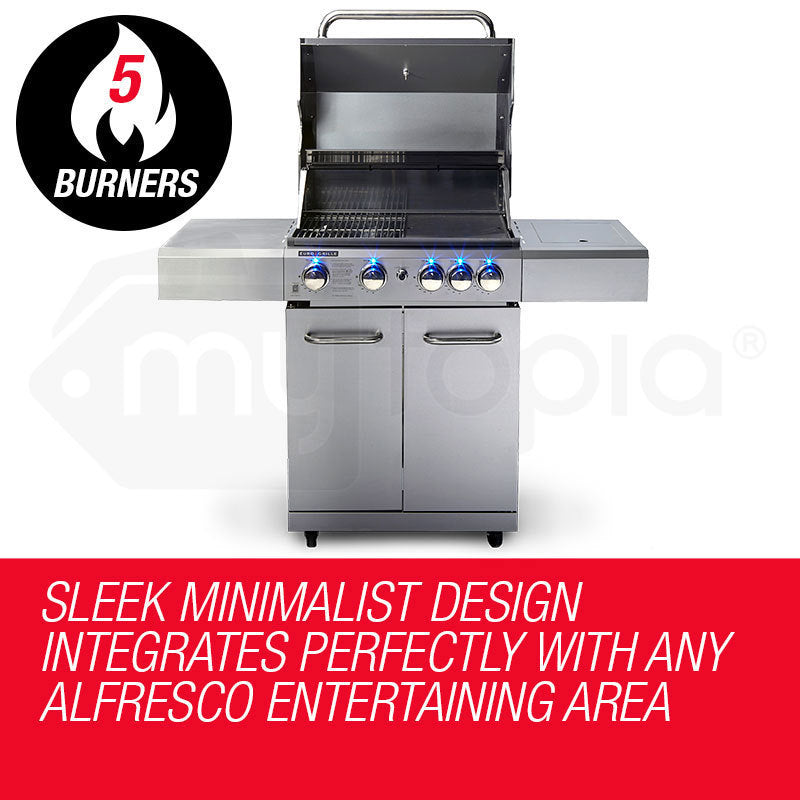 EuroGrille 5 Burner Outdoor BBQ Grill Barbeque Gas Stainless Steel Kitchen Commercial