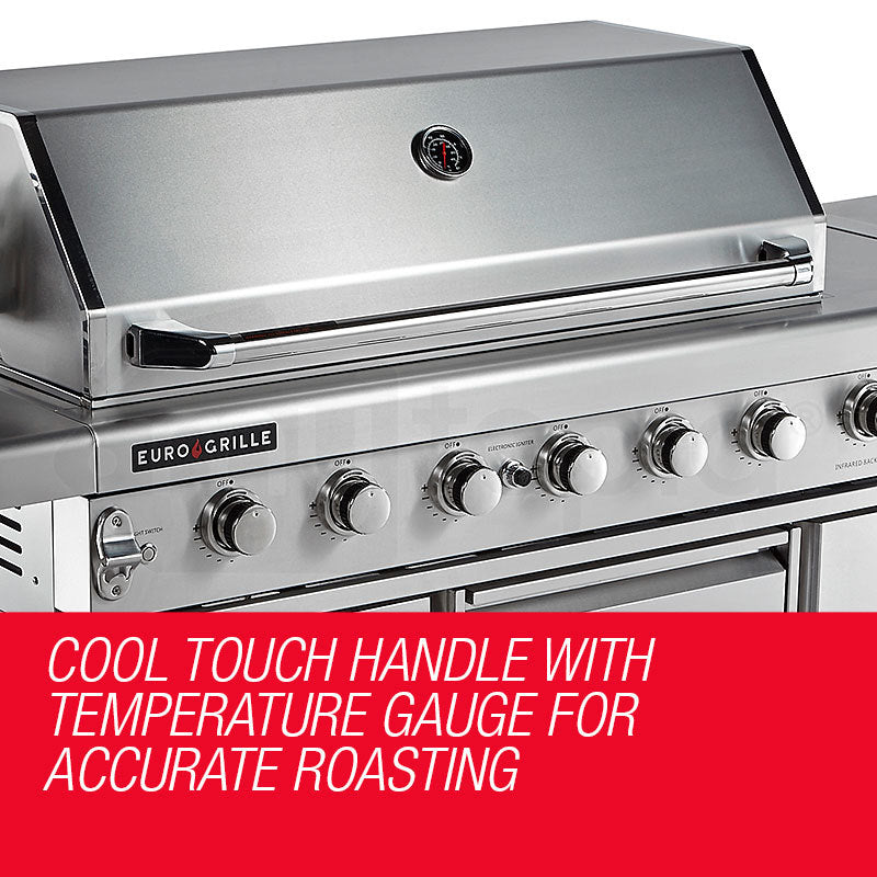 EuroGrille 8 Burner Outdoor BBQ Grill Barbeque Gas Stainless Steel Kitchen Commercial