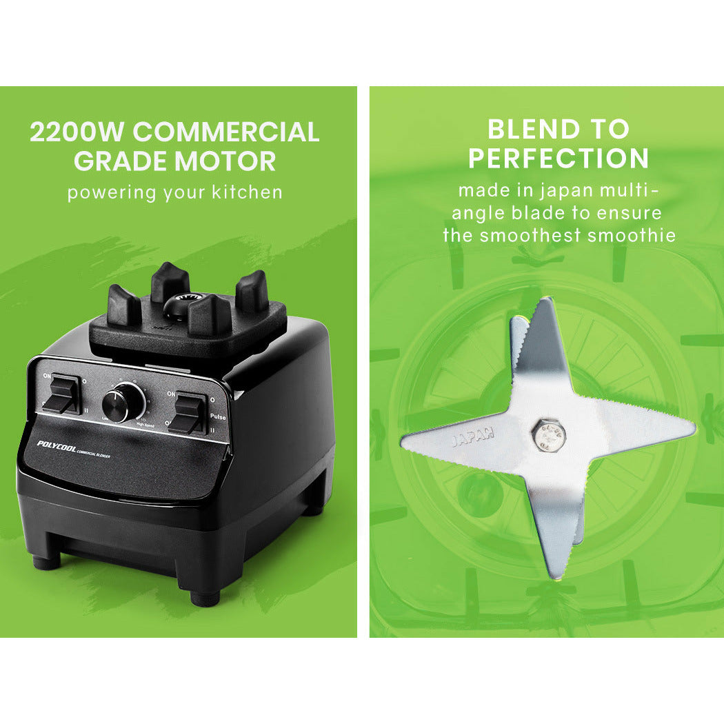 POLYCOOL 2L Commercial Blender Mixer Food Processor Smoothie Ice Crush Black