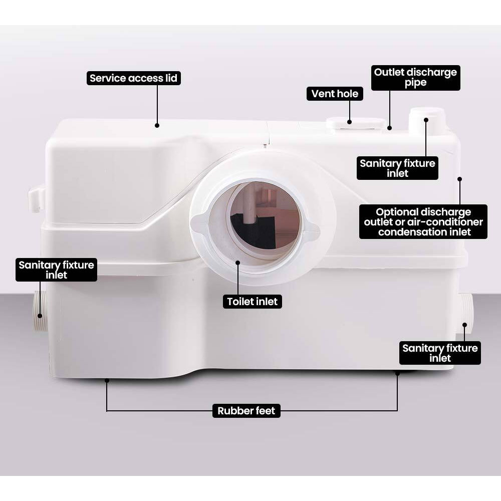 PROTEGE Macerator Pump 800W Commercial 4 Inlet for P-Trap Toilet Upflush Heavy-Duty