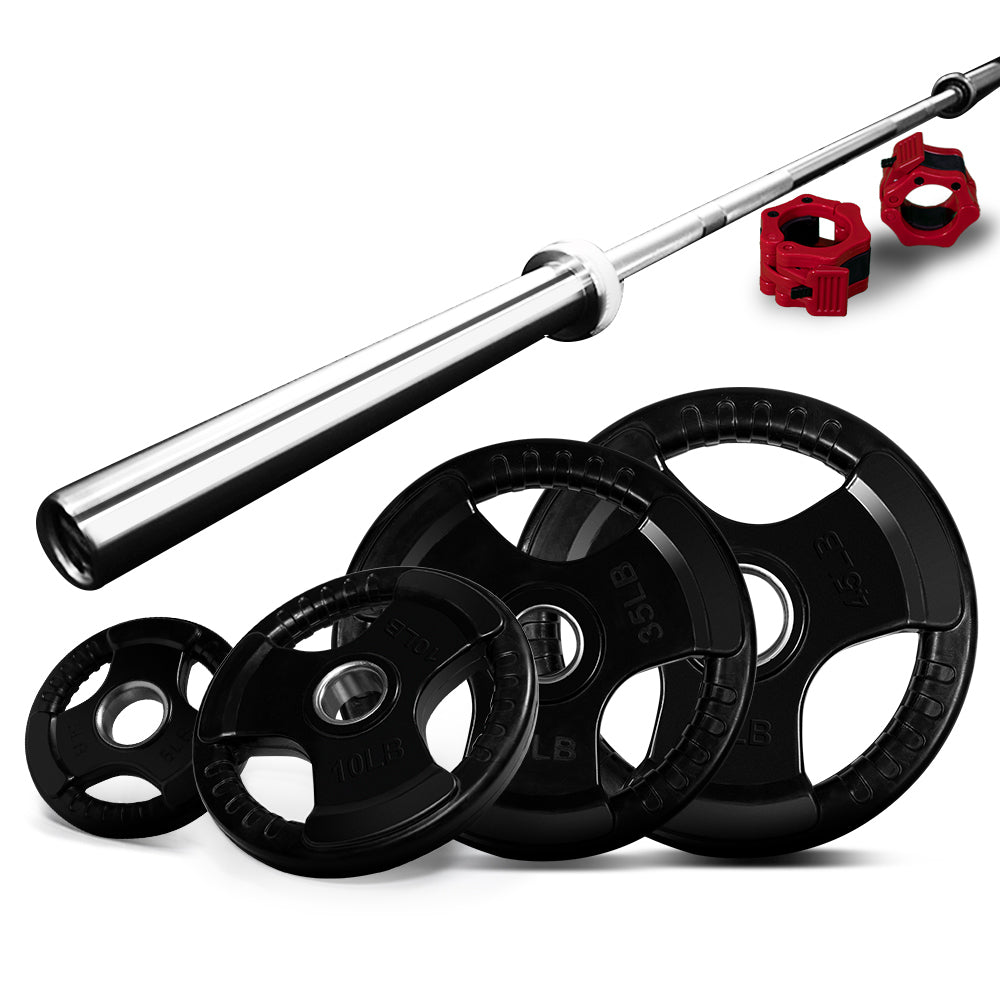 20kg 2.2m Olympic Barbell Bar 700lb w/ Collars &amp; Weight Plates - Gym Fitness