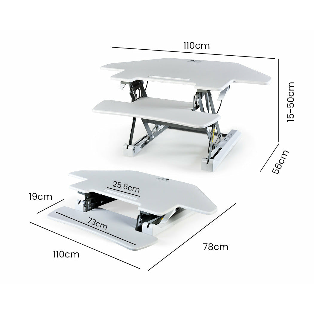 FORTIA Desk Riser Monitor Standing Stand For Corner Desk Adjustable White Silver
