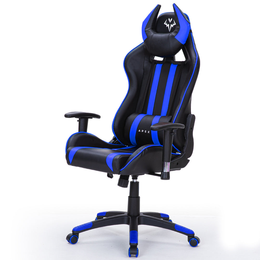 OVERDRIVE Diablo Reclining Gaming Chair Black &amp; Blue Computer Lumbar Office Horns