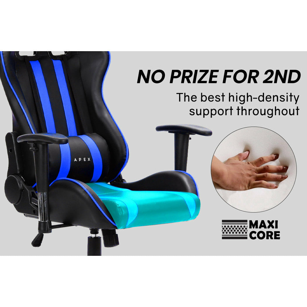 OVERDRIVE Diablo Reclining Gaming Chair Black & Blue Computer Lumbar Office Horns