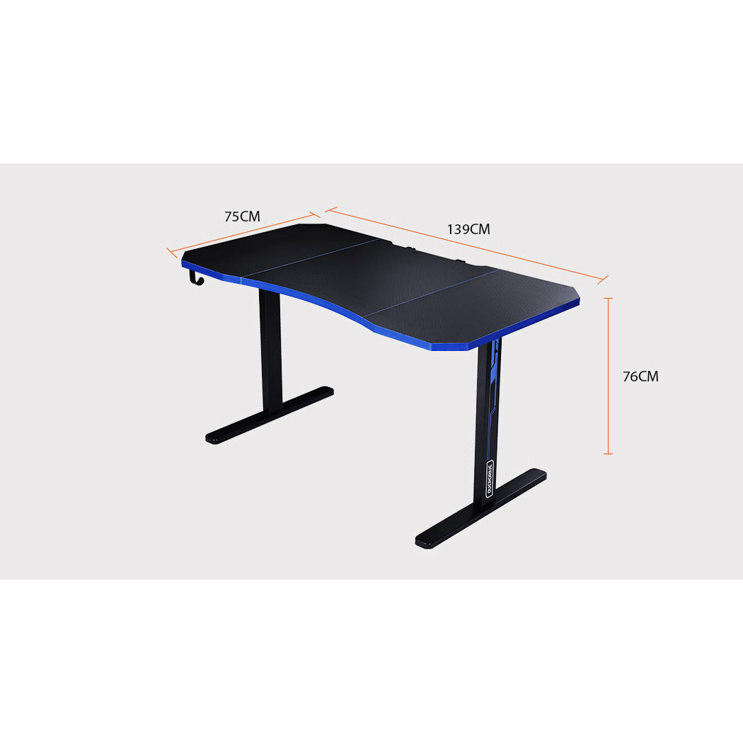 OVERDRIVE Gaming Desk 139cm PC Table Computer Setup Carbon Fiber Style Black