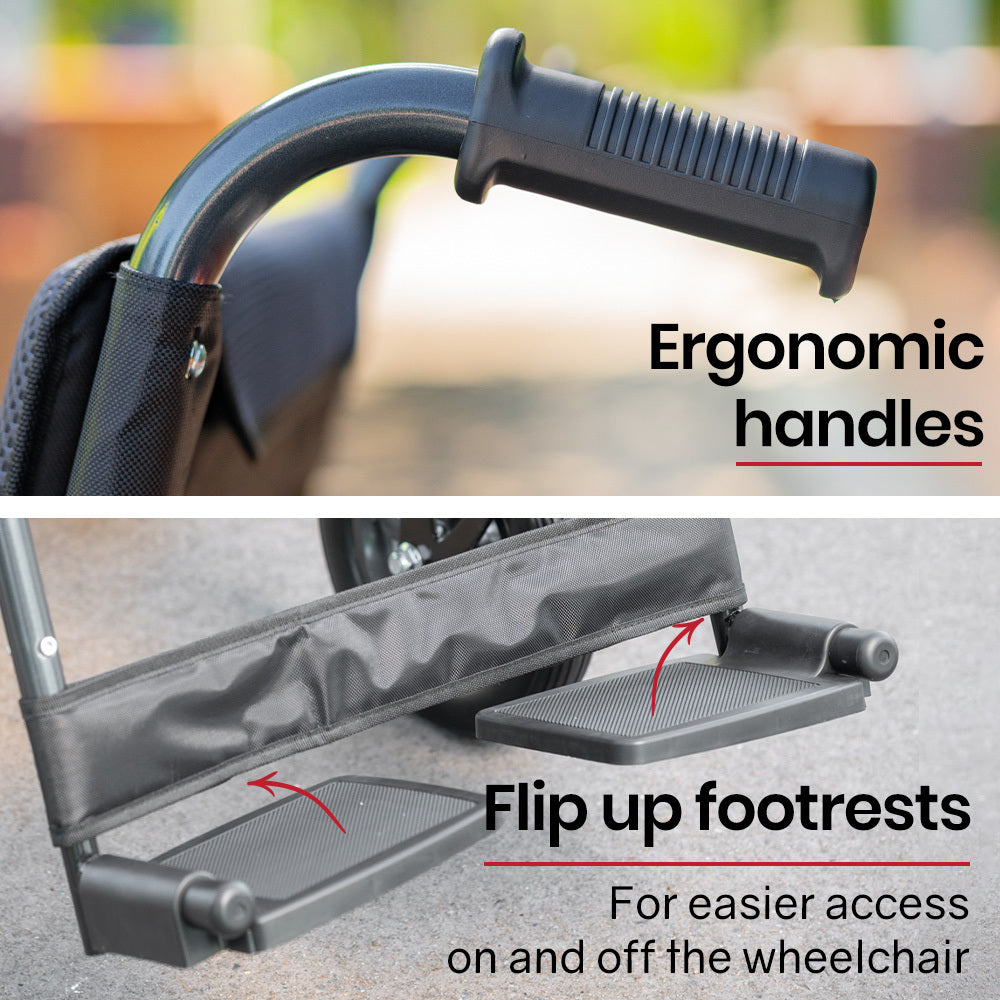 EQUIPMED Power Electric Wheelchair, Folding, 20km Max Frame, Wider Seat, Lithium Battery, Black