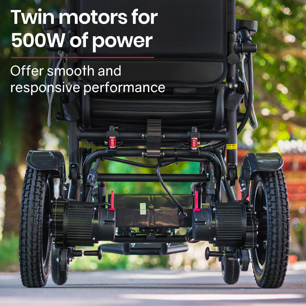 Equipmed Power Electric Wheelchair, Folding, 15km Max Range, Aluminium Frame, Lithium Battery, Black