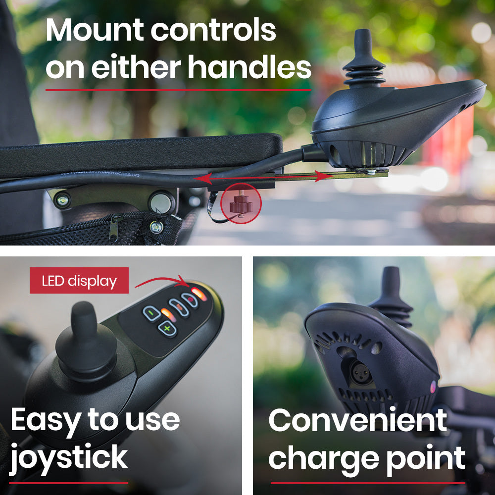 Equipmed Power Electric Wheelchair, Folding, 15km Max Range, Aluminium Frame, Lithium Battery, Black