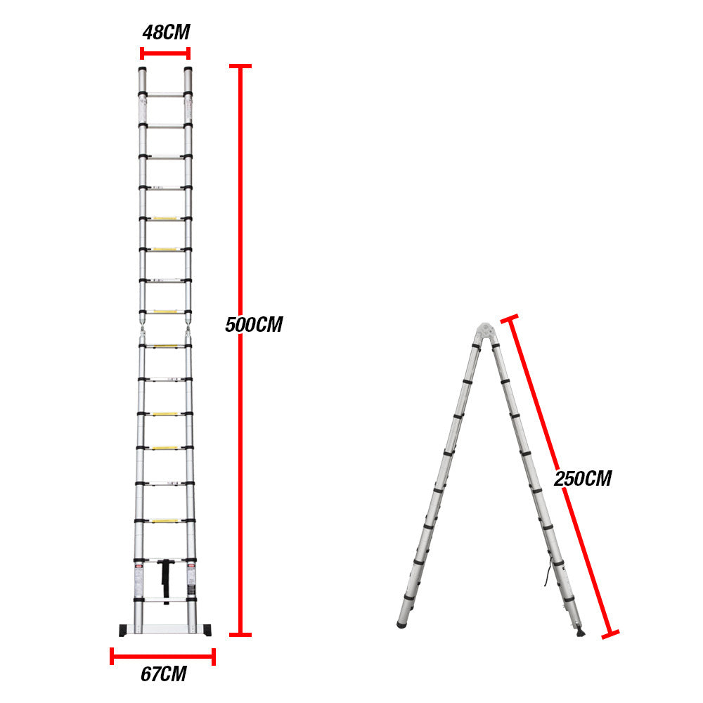 Bullet 5m Telescopic Aluminium Multipurpose Ladder Extension Alloy Step