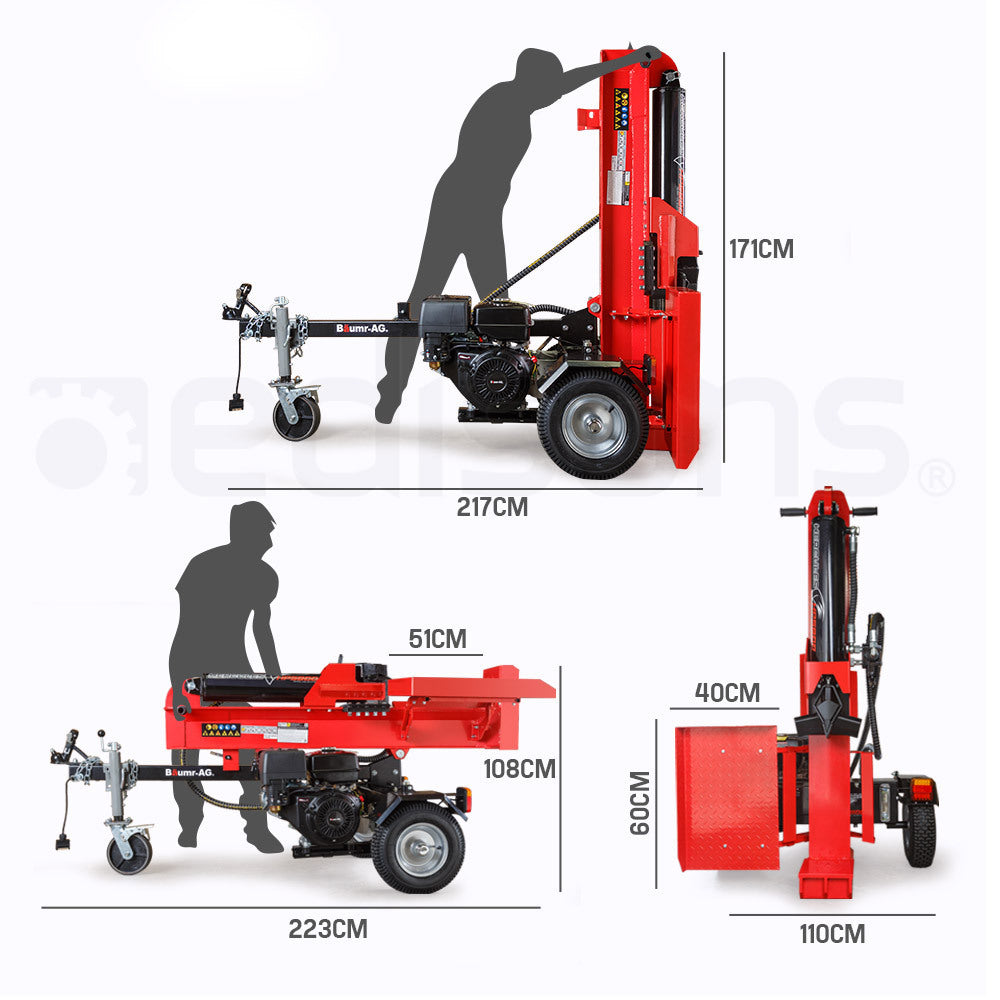 Baumr-AG 65 Tonne Petrol Hydraulic Wood Horizontal and Vertical Towed Log Splitter with Detachable 4-Way Wedge - HPS800