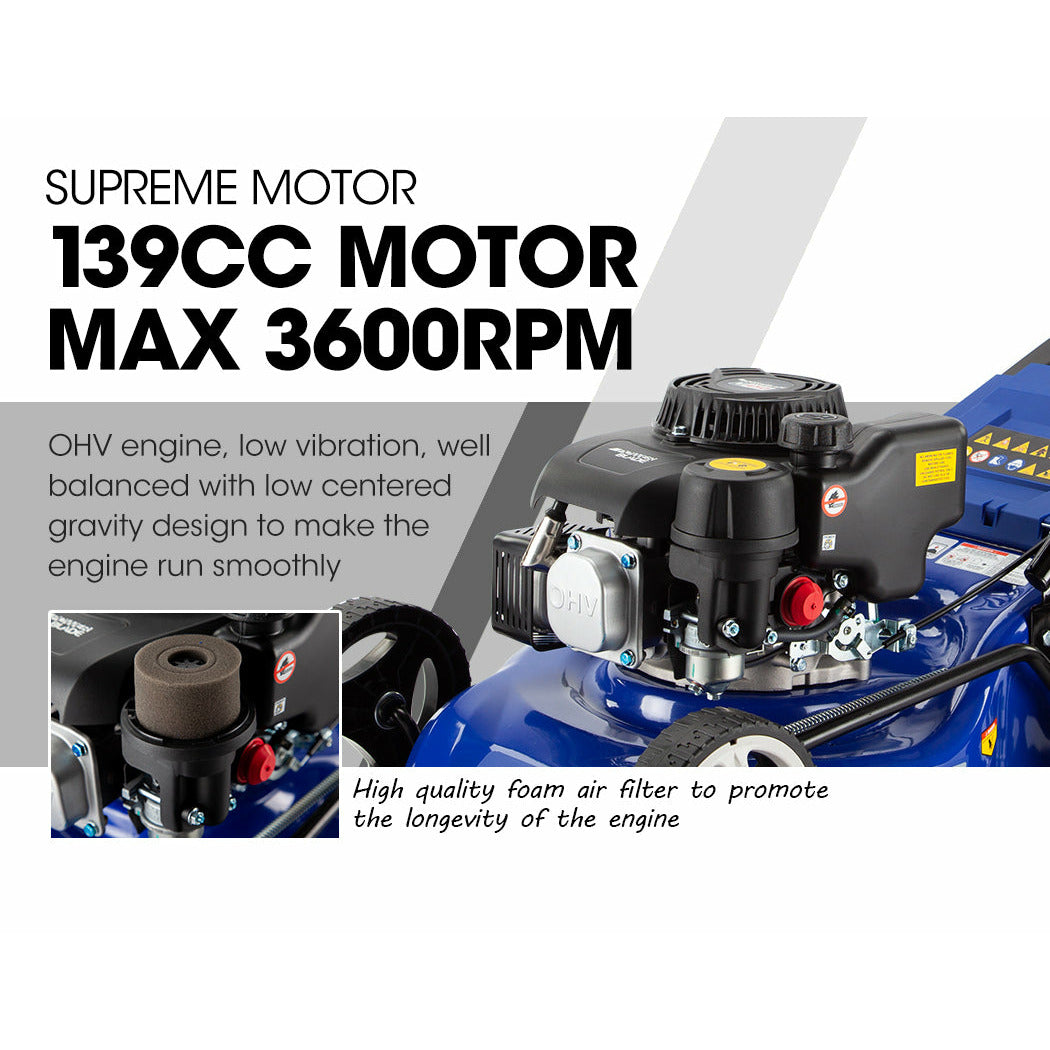 POWERBLADE Lawn Mower 139CC 17 - Petrol Powered Push Lawnmower 4 Stroke Engine