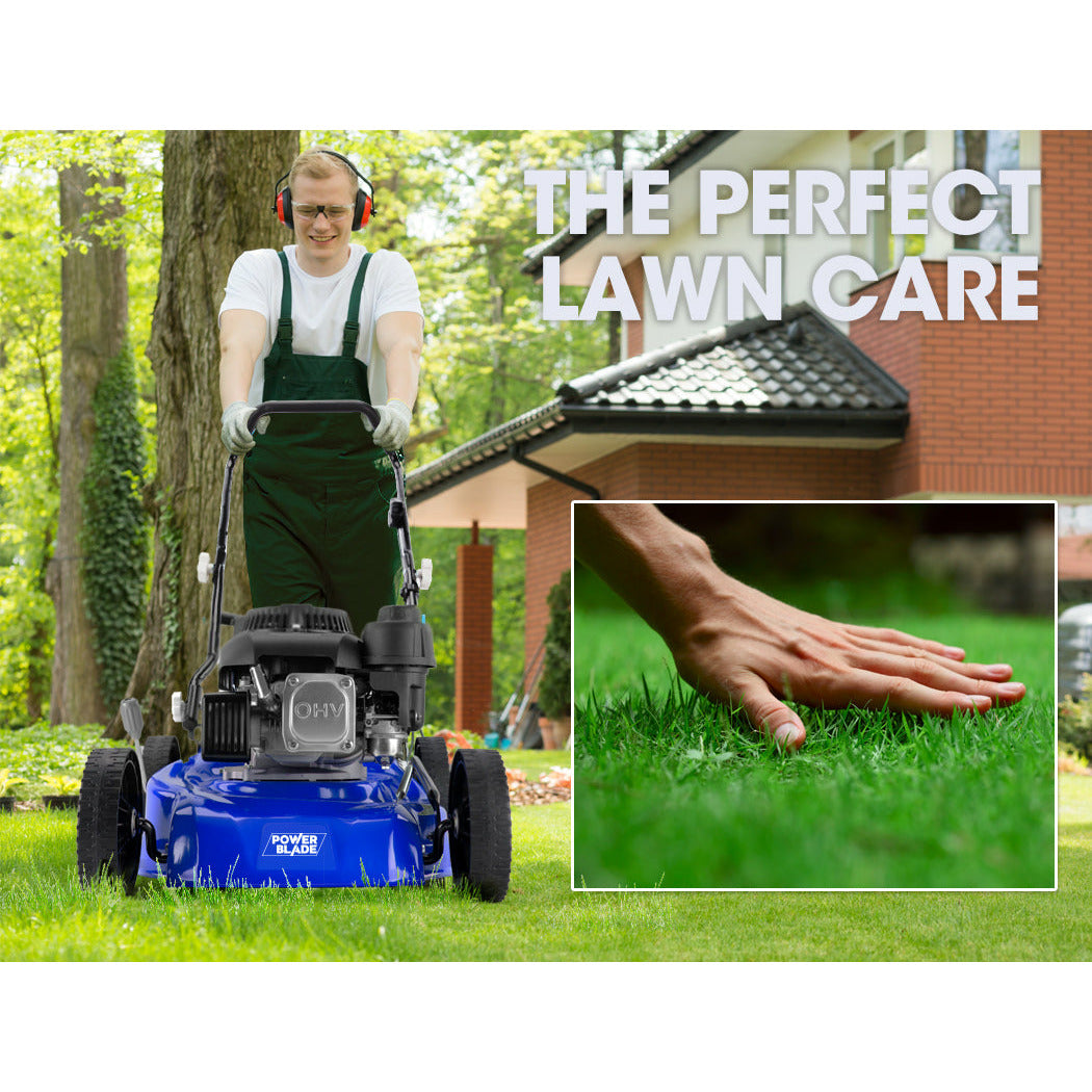 POWERBLADE Lawn Mower 139CC 17 - Petrol Powered Push Lawnmower 4 Stroke Engine