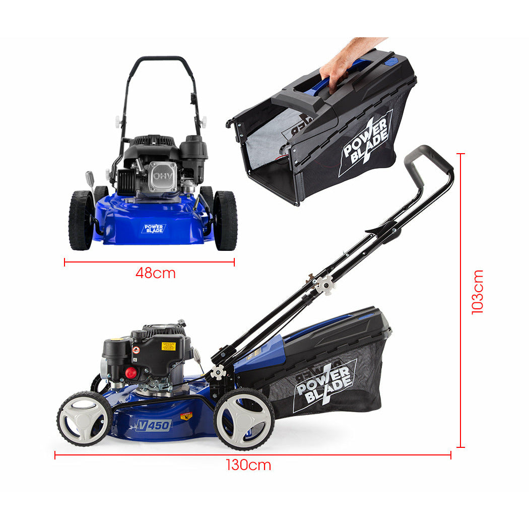 POWERBLADE Lawn Mower 139CC 17 - Petrol Powered Push Lawnmower 4 Stroke Engine