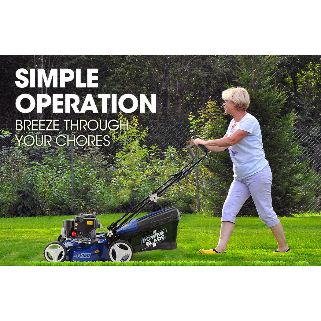 POWERBLADE Lawn Mower 139CC 17 - Petrol Powered Push Lawnmower 4 Stroke Engine