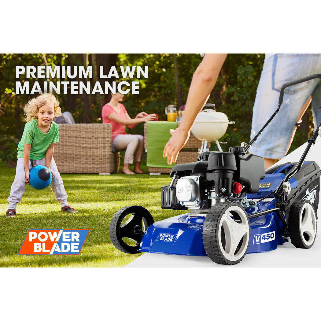 POWERBLADE Lawn Mower 139CC 17 - Petrol Powered Push Lawnmower 4 Stroke Engine