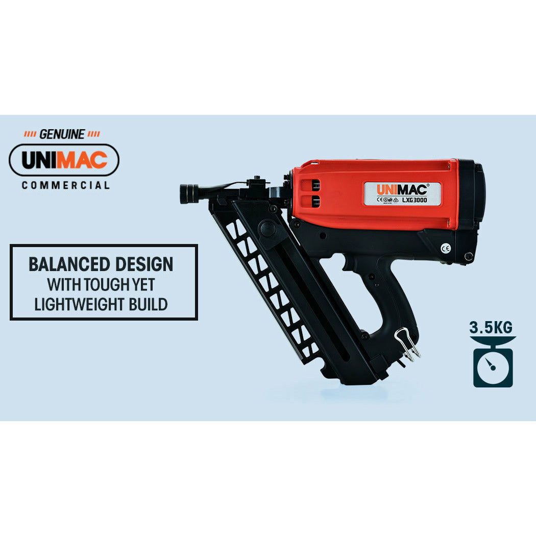 UNIMAC Cordless Framing Nailer 34 Degree Gas Nail Gun Kit - 2nd Gen Brushless