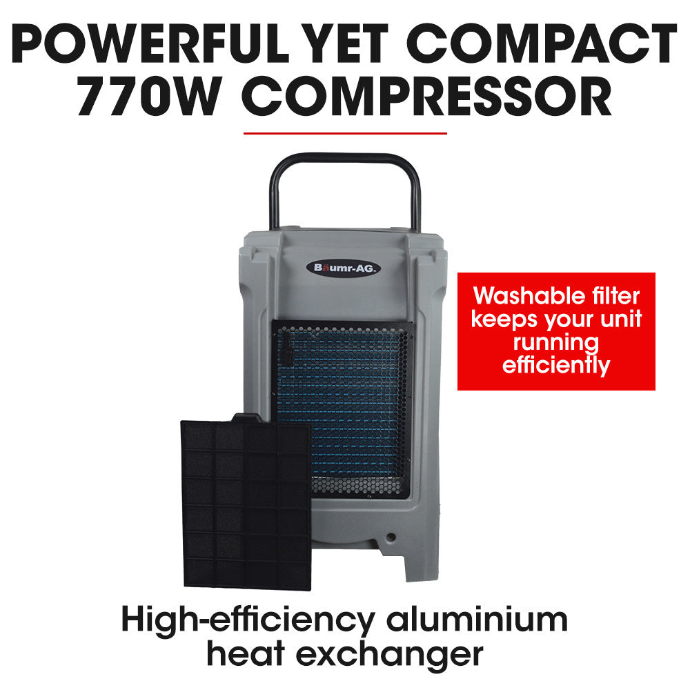 Baumr-AG 90L/day Commercial Air Dehumidifier for Mould, Portable, Stackable, LCD Display, Wheels