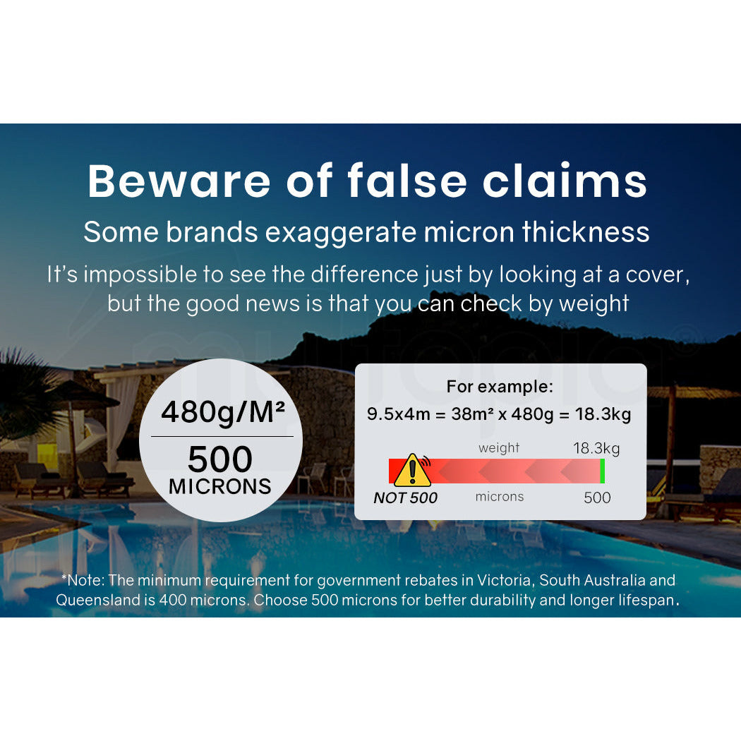 AURELAQUA 500 Micron 9.5x4m Solar Thermal Blanket Swimming Pool Cover, Blue