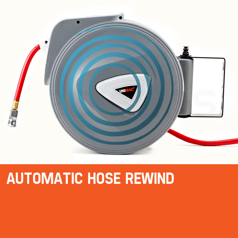 UNIMAC 20m Retractable Air Hose Reel Compressor Wall Mounted Auto Rewind