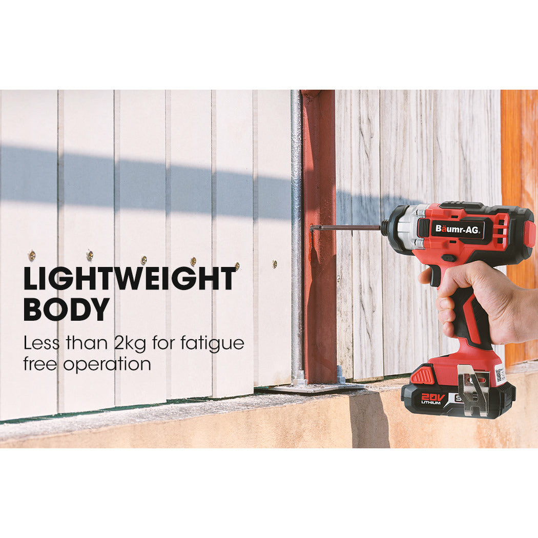BAUMR-AG 20V Cordless Impact Driver Lithium Screwdriver Kit w/ Battery Charger