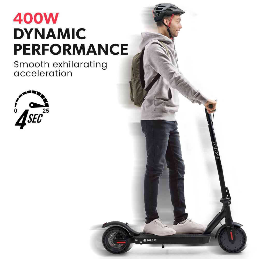 VALK 400W Electric Scooter, 37V Folding E- Scooter with Suspension, for Adults, Synergy 5 MkII Black