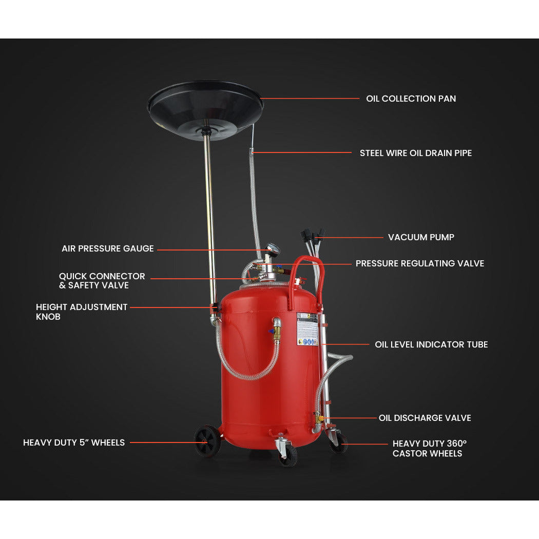 T-REX 80L Mobile Waste Oil Drainer Tank, Pneumatic, Telescopic, Extractor Probes, Workshop