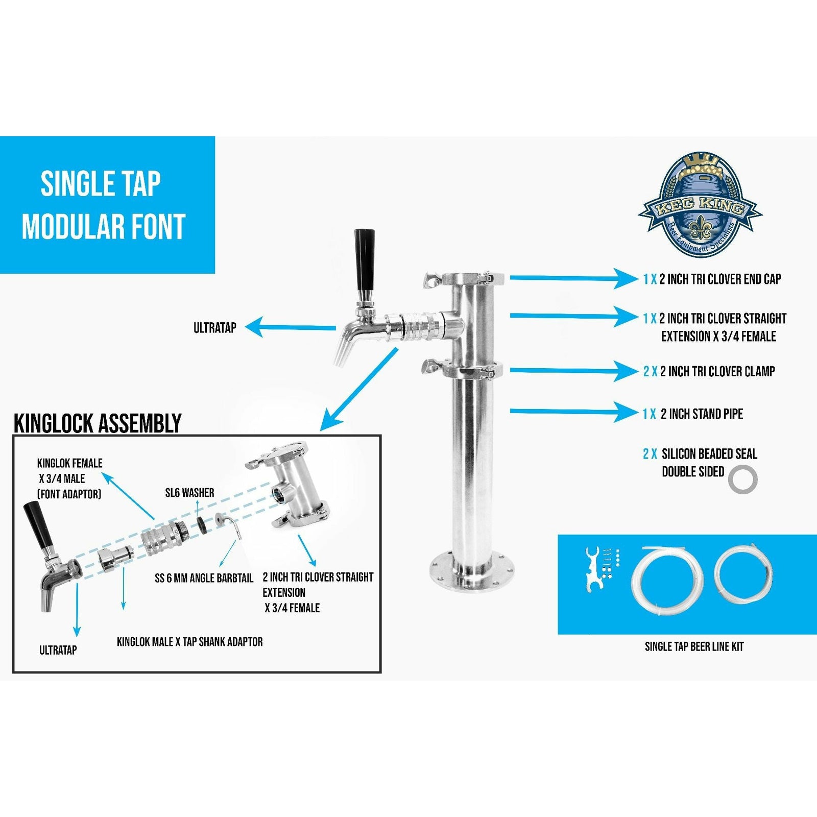 Beer Font Tower - Single Tap Modular Beer Font with Tap