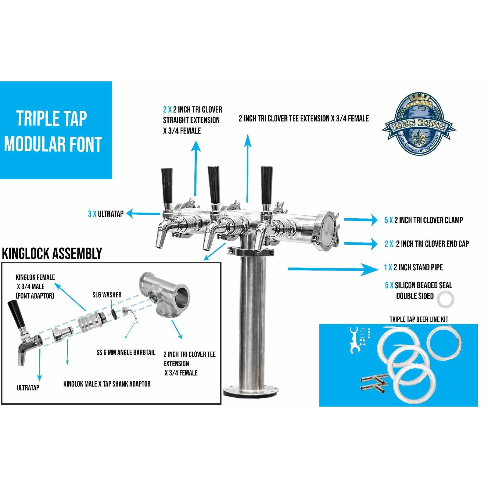 Beer Font Tower - Triple Tap Modular Beer Font with Tap