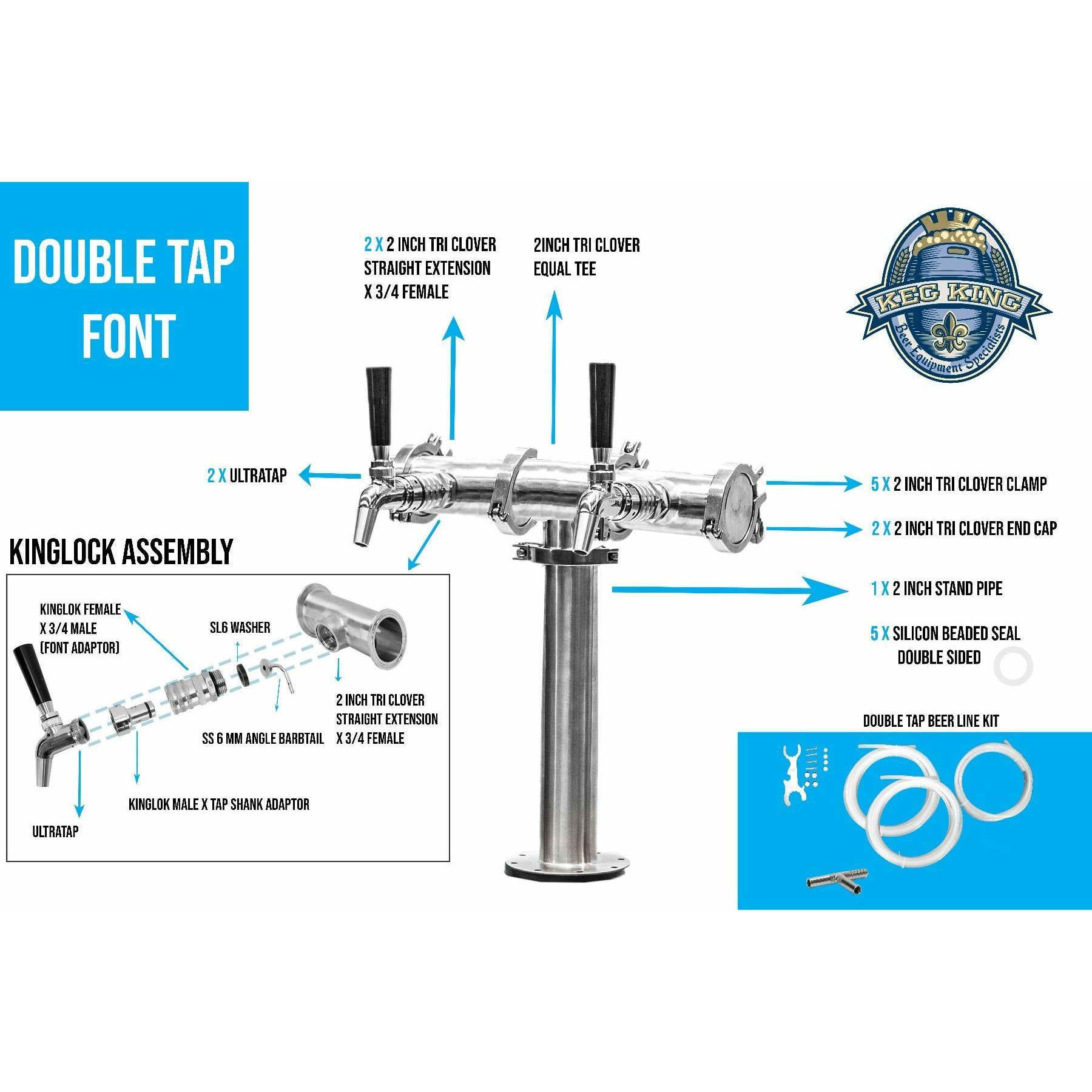 Beer Font Tower - Quintuple Tap Modular Beer Font with Tap