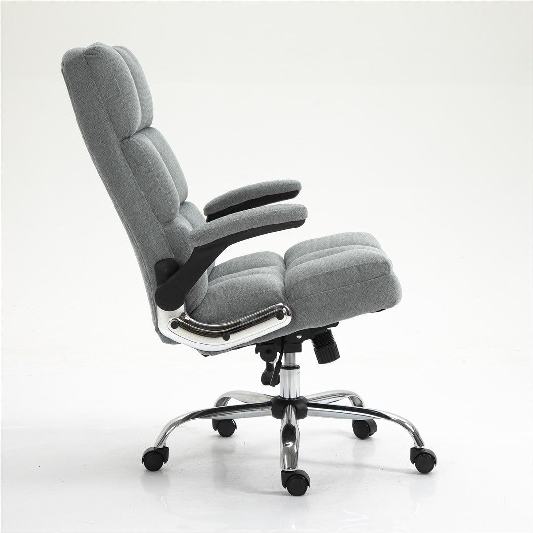 Soft Linen Home Ergonomic Swivel Adjustable Tilt Angle and Flip-up Arms Office Chair