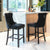 4X Velvet Bar Stools with Studs Trim Wooden Legs Tufted Dining Chairs Kitchen