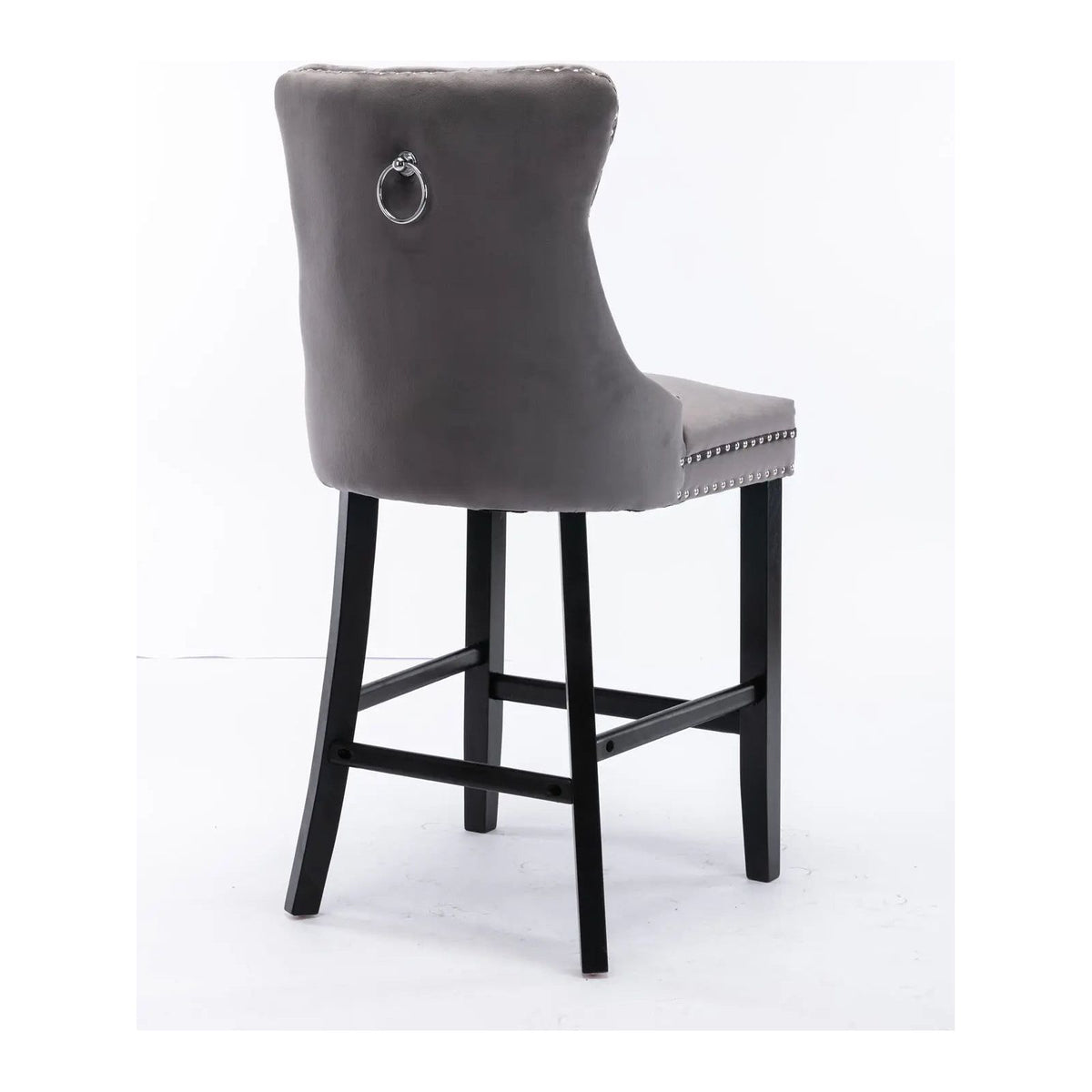 6X Velvet Bar Stools with Studs Trim Wooden Legs Tufted Dining Chairs Kitchen