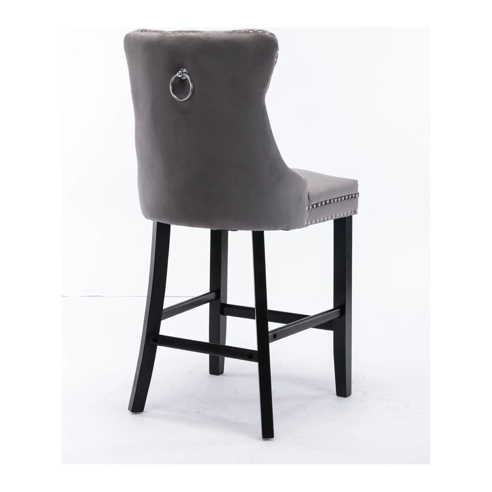 6X Velvet Bar Stools with Studs Trim Wooden Legs Tufted Dining Chairs Kitchen