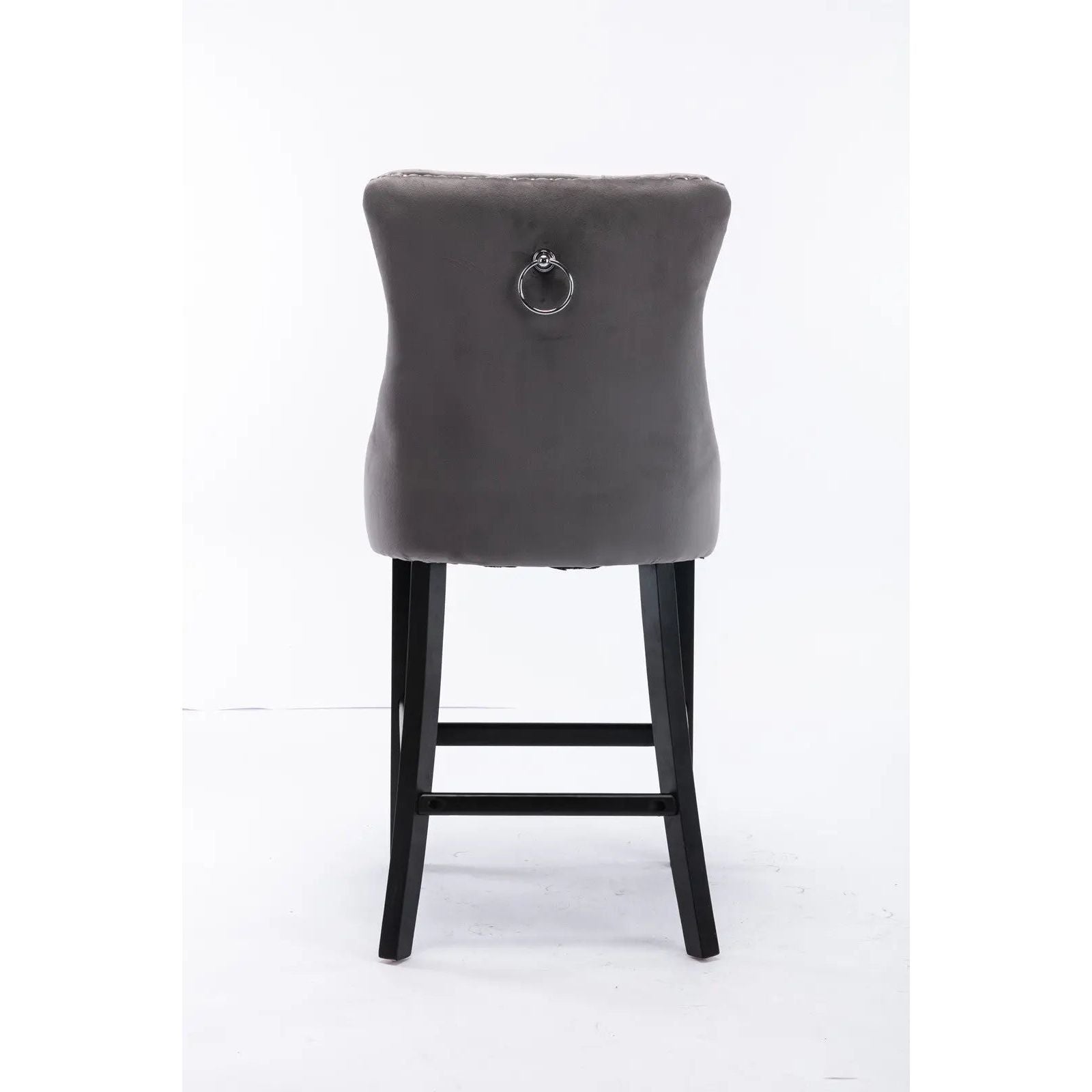 6X Velvet Bar Stools with Studs Trim Wooden Legs Tufted Dining Chairs Kitchen