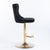 2x Height Adjustable Swivel Bar Stool Velvet Studs Barstool with Footrest and Golden Base- Black