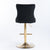 2x Height Adjustable Swivel Bar Stool Velvet Studs Barstool with Footrest and Golden Base- Black