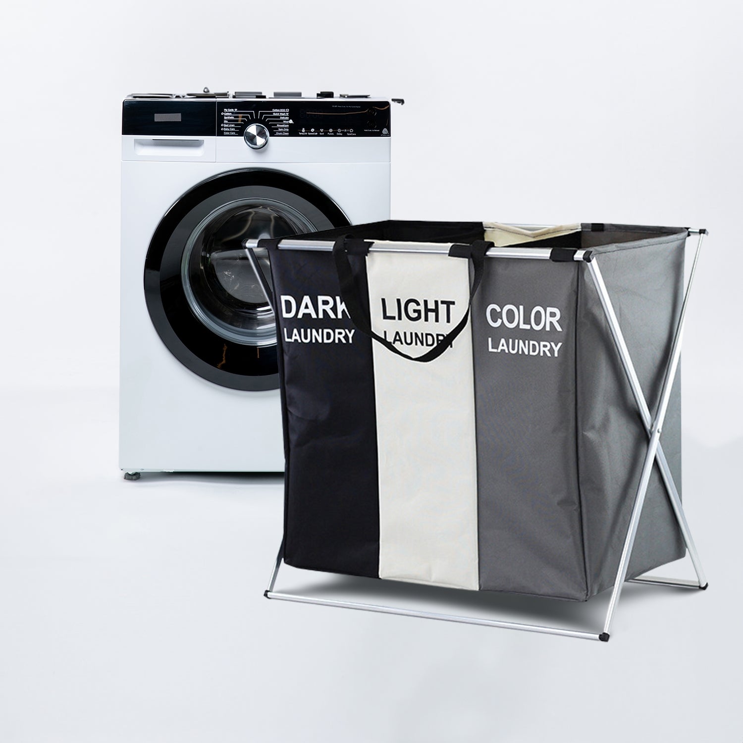 GOMINIMO 135L Foldable Laundry Cloth Hamper with 3 Sections (White+Grey+Black) GO-LB-115-XH