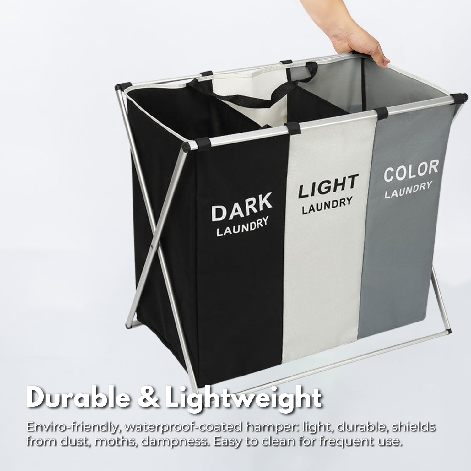 GOMINIMO 135L Foldable Laundry Cloth Hamper with 3 Sections (White+Grey+Black) GO-LB-115-XH