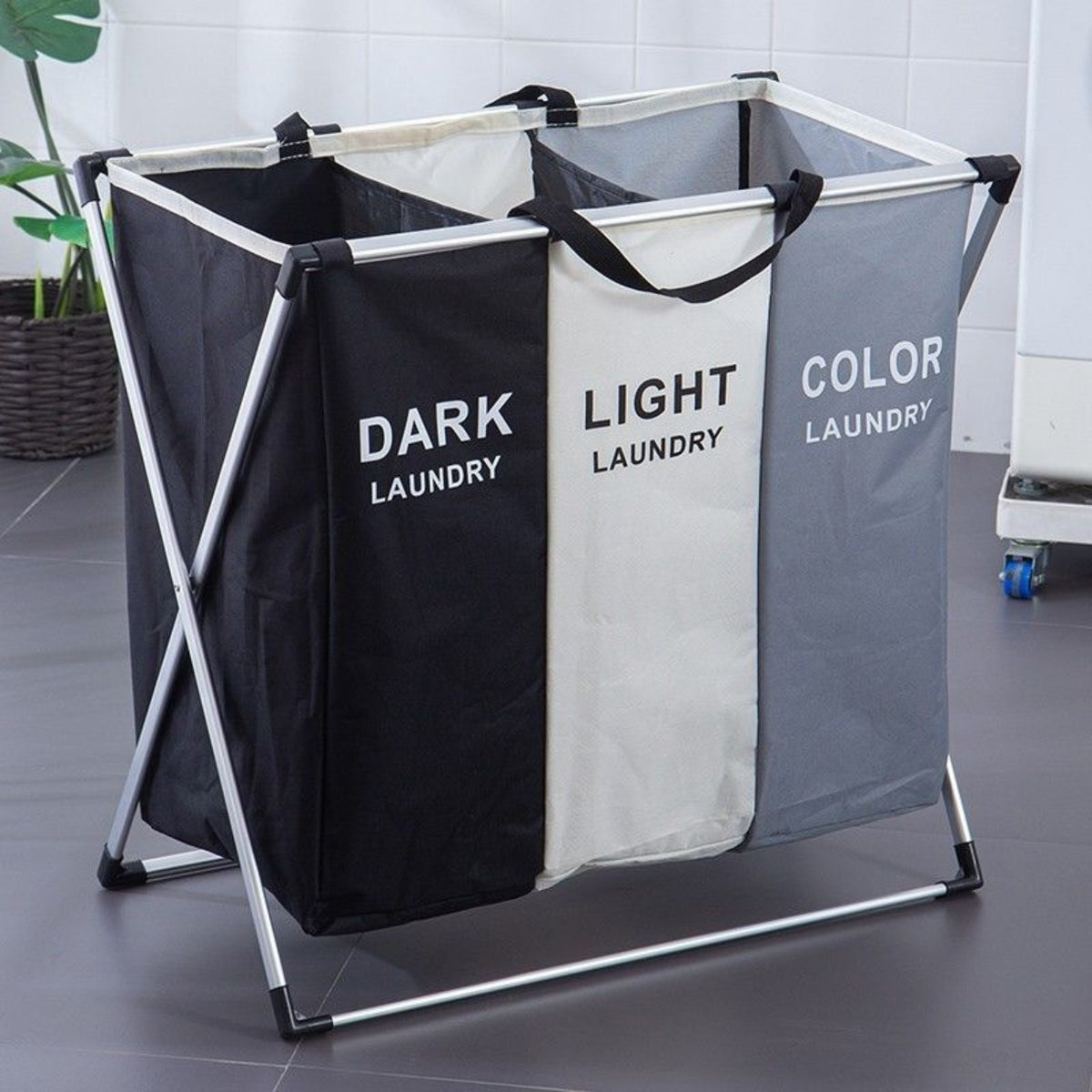 GOMINIMO 135L Foldable Laundry Cloth Hamper with 3 Sections (White+Grey+Black) GO-LB-115-XH