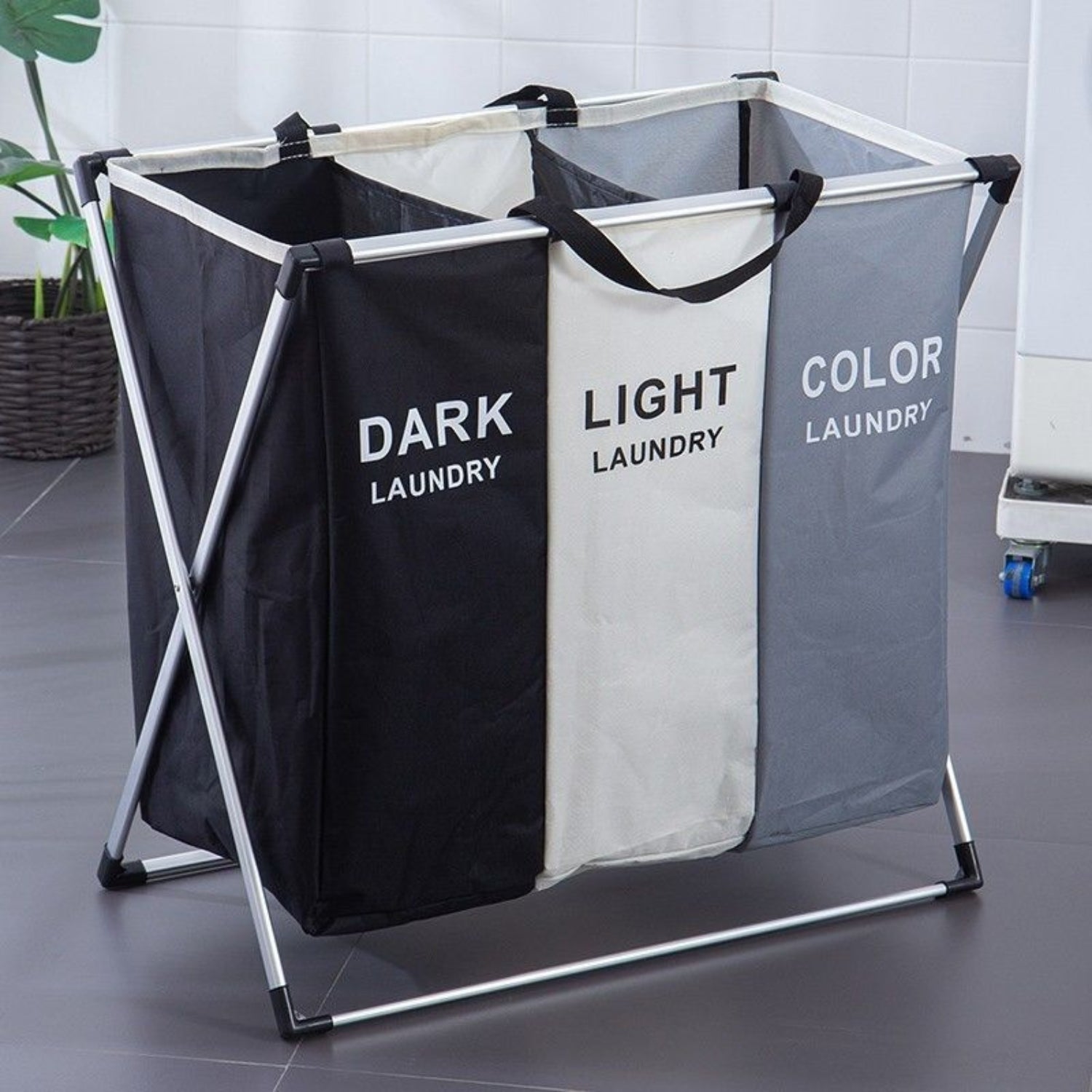 GOMINIMO 135L Foldable Laundry Cloth Hamper with 3 Sections (White+Grey+Black) GO-LB-115-XH