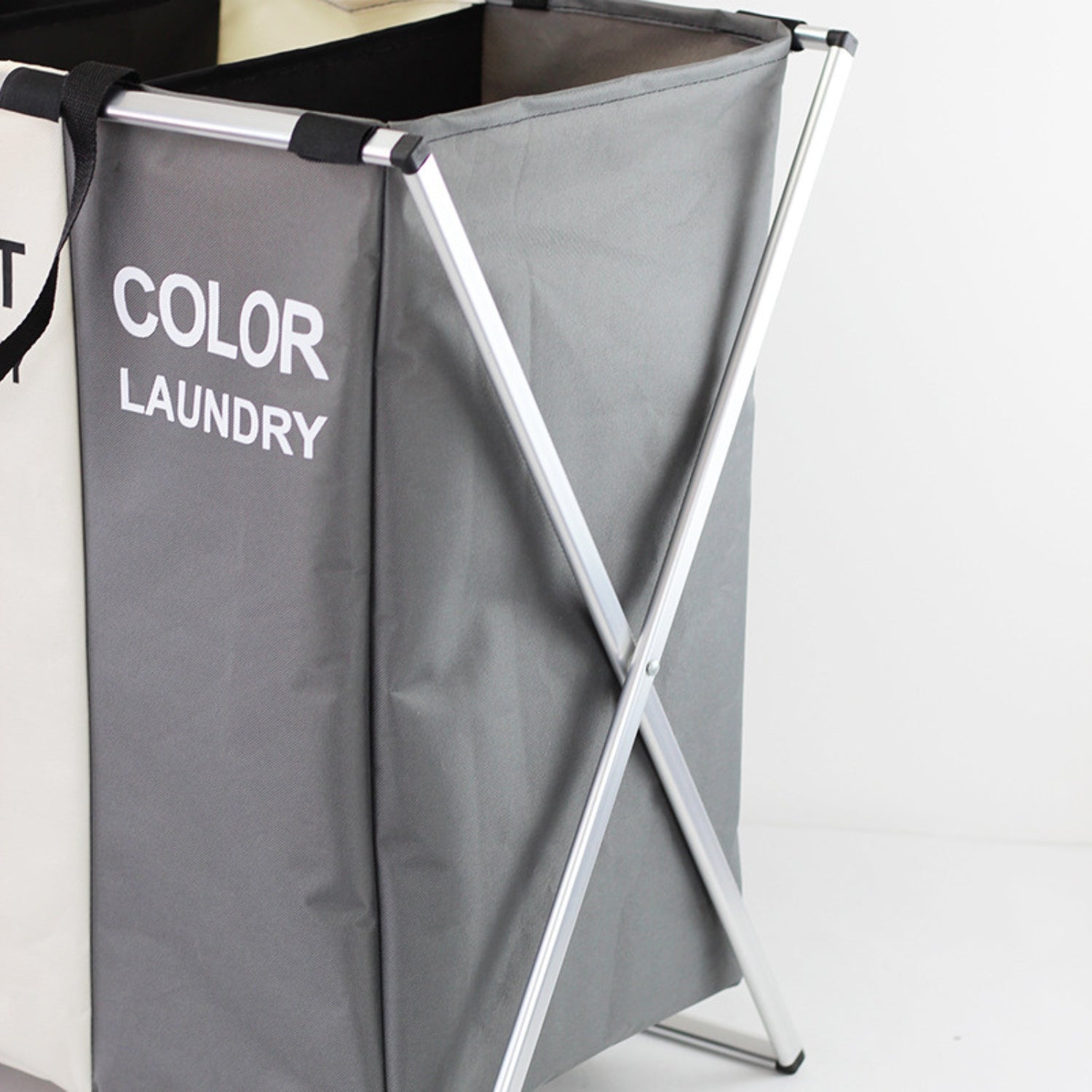 GOMINIMO 135L Foldable Laundry Cloth Hamper with 3 Sections (White+Grey+Black) GO-LB-115-XH