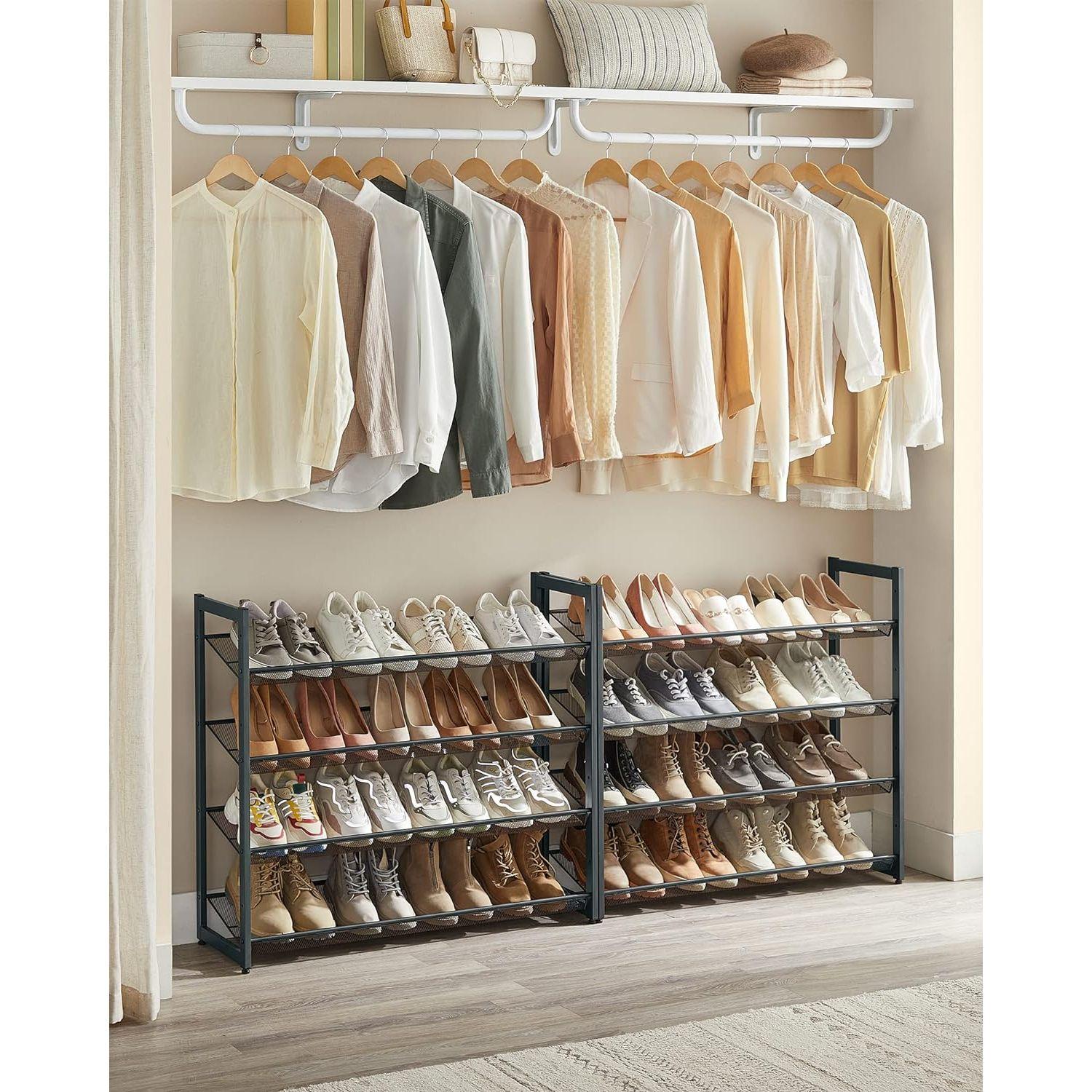 SONGMICS 8-Tier Shoe Rack Storage 32 pairs with Adjustable Shelves Gray LMR08GBV1