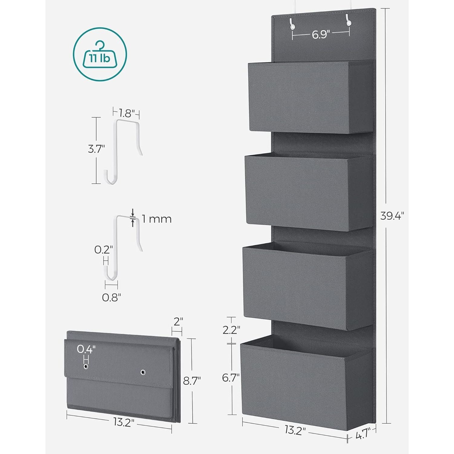 SONGMICS Hanging Closet Organizers and Storage with 4 Compartments Gray RDH04G